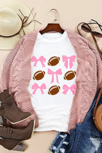 White T-Shirt with Football and Pink Bow Pattern for Women Woman T Shirts