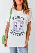 White T-Shirt with Howdy Witches Cowboy Boot Graphic Woman T Shirts