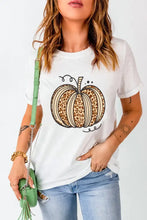 White T Shirt with Leopard Print Pumpkin Design White Woman T Shirts