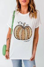 White T Shirt with Leopard Print Pumpkin Design Woman T Shirts