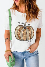 White T Shirt with Leopard Print Pumpkin Design Woman T Shirts