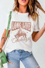 White T-Shirt with Long Live Cowboys Graphic for Women White Woman T Shirts