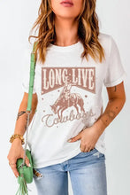 White T-Shirt with Long Live Cowboys Graphic for Women Woman T Shirts