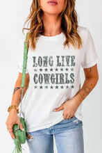 White T-Shirt with Long Live Cowgirls Graphic Woman T Shirts