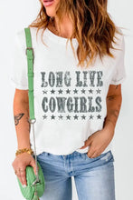 White T-Shirt with Long Live Cowgirls Graphic Woman T Shirts