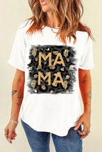 White T-Shirt with Mama Leopard Print Design and Rolled Sleeves White Woman T Shirts