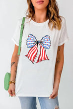 White T-Shirt with Patriotic Bow Graphic for Women Woman T Shirts