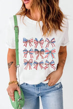 White T-Shirt with Patriotic Bow Print for Women Woman T Shirts