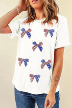 White T-Shirt with Patriotic Sequin Bow for Women White Woman T Shirts