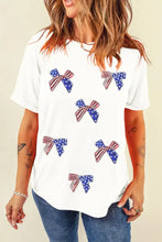 White T-Shirt with Patriotic Sequin Bow for Women Woman T Shirts