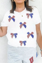 White T-Shirt with Patriotic Sequin Bow for Women Woman T Shirts