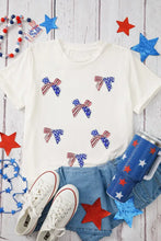 White T-Shirt with Patriotic Sequin Bow for Women Woman T Shirts