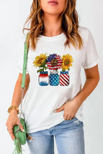 White T-Shirt with Patriotic Sunflower Design for Women Woman T Shirts