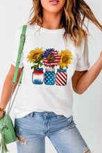 White T-Shirt with Patriotic Sunflower Design for Women Woman T Shirts