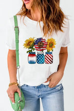 White T-Shirt with Patriotic Sunflower Design for Women Woman T Shirts