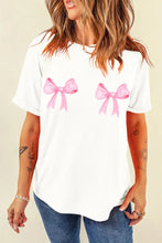 White T-Shirt with Pink Bow Graphic for Women White Woman T Shirts