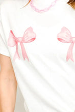 White T-Shirt with Pink Bow Graphic for Women Woman T Shirts