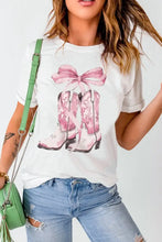 White T-Shirt with Pink Cowboy Boots Graphic for Women White Woman T Shirts