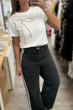 White T-Shirt with Rhinestone Bow for Women Woman T Shirts