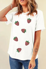 White T-Shirt with Sequin Strawberry Pattern for Women Woman T Shirts