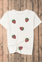 White T-Shirt with Sequin Strawberry Pattern for Women Woman T Shirts