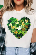 White T-Shirt with Shamrock Heart Design for Women Woman T Shirts