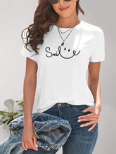 White T Shirt with Smile Graphic for Women White Woman T Shirts