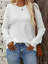 White Textured Long Sleeve Sweater for Women White Woman T Shirts