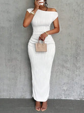White Textured One-Shoulder Maxi Dress Basic Style Evening Dresses