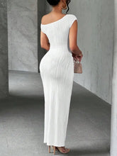 White Textured One-Shoulder Maxi Dress Basic Style Evening Dresses
