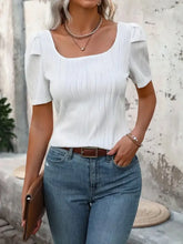 White Textured Short Puff Sleeve Top for Women White Woman T Shirts