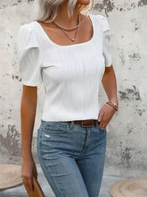 White Textured Short Puff Sleeve Top for Women Woman T Shirts