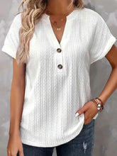 White Textured Short Sleeve Button Down Shirt for Women White Woman T Shirts