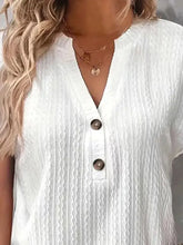 White Textured Short Sleeve Button Down Shirt for Women Woman T Shirts