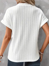 White Textured Short Sleeve Button Down Shirt for Women Woman T Shirts