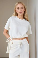 White Tie Waist Crop Top with Moderate Stretch for Women Woman T Shirts