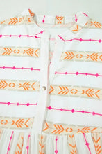 White Boho Tiered Mini Dress with Pink and Orange Pattern Casual Dresses