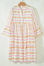 White Boho Tiered Mini Dress with Pink and Orange Pattern Casual Dresses