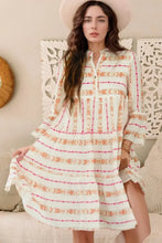 White Boho Tiered Mini Dress with Pink and Orange Pattern Casual Dresses