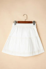 White Tiered Cotton Mini Skirt with Tie Waist Woman Skirts