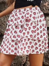 White Tiered Strawberry Print Skirt for Women Woman Skirts