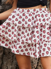 White Tiered Strawberry Print Skirt for Women Woman Skirts