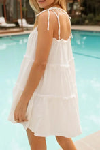 White Tiered Sundress with Frill and Ruched Details Casual Dresses