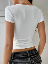 White Top with Black Lace Trim and Stretch Fabric Woman T Shirts