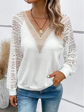 White V-Neck Lace Sleeve Blouse White Woman T Shirts
