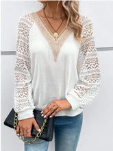 White V-Neck Lace Sleeve Blouse Woman T Shirts