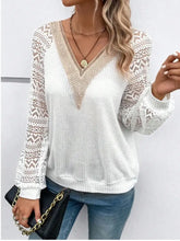 White V-Neck Lace Sleeve Blouse Woman T Shirts