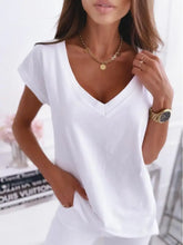 White V-Neck Short Sleeve T Shirt for Women Basic Style White Woman T Shirts