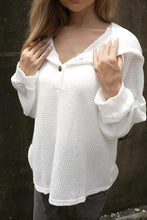 White Waffle Knit Hooded Button Up Shirt for Women Woman T Shirts