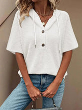 White Waffle Knit Hooded Top for Women White Woman T Shirts